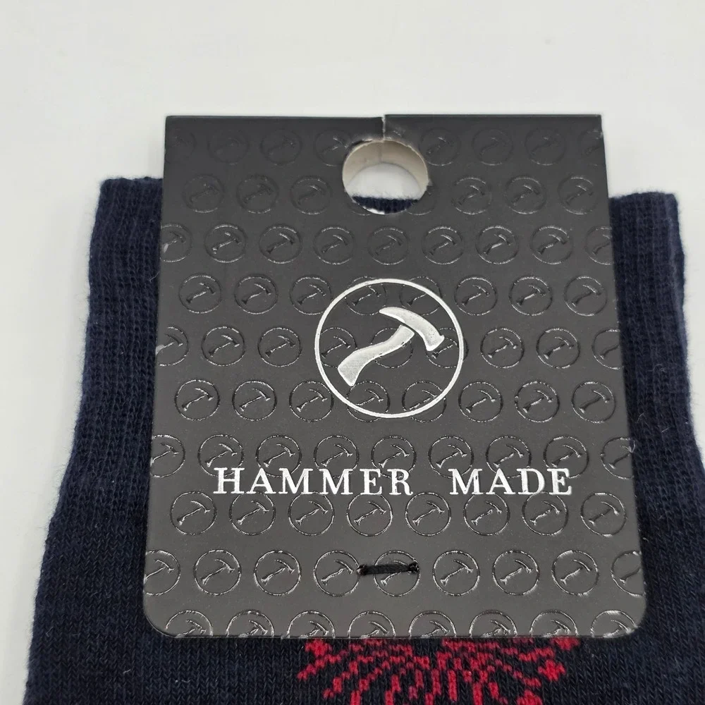 Hammer Made Men's Crew Socks Festive Pattern Navy Blue Cotton‎ Blend New